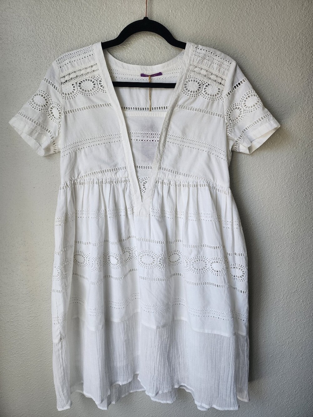 Amita Naithani Embroidered Cotton Voile Dress Swim Cover Size Medium* In White